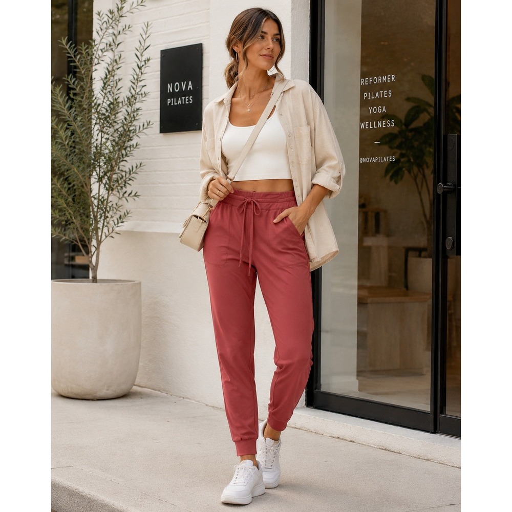 Halara Womens Joggers Dusty Rose Terracotta Pink High Rise Tapered Pants Medium